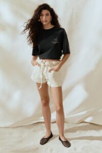 High Rise Paper Bag Denim Shorts