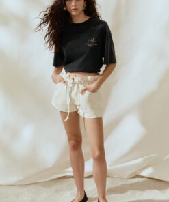 High Rise Paper Bag Denim Shorts
